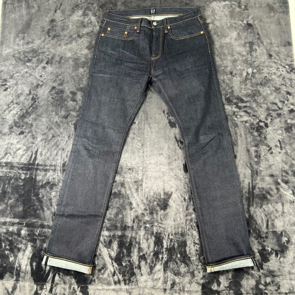 Gap Slim Selvedge Jeans Mens 29x32 Dark Indigo Blue Raw Denim